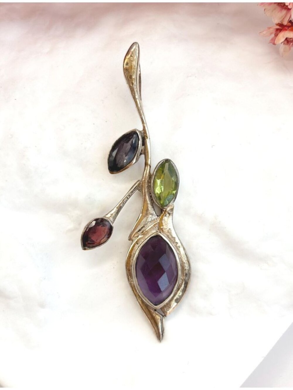 Foliage Tree Branch Amethyst Art Nouveau Sterling Silver Vintage 925 Pendant